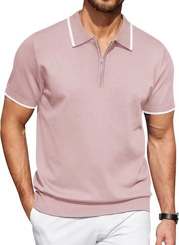 COOFANDY Men's Zipper Polo Shirt Short Sleeve Polo Tee
