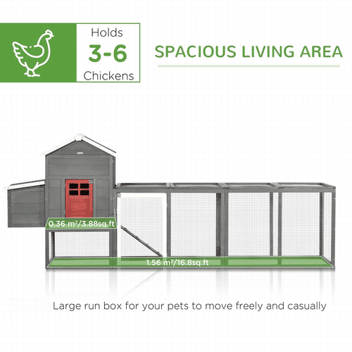PawHut 118 x 26 x 45.75-in Chicken Coop with Extra Large Run and Removable Tray, Orange