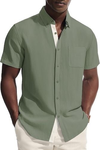 PJ PAUL JONES Mens Linen Beach Summer Wedding Untucked Shirt