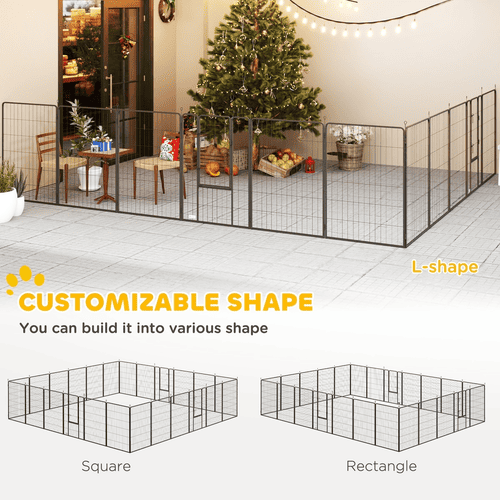 PawHut 252 x 126 x 44.5-in Black DIY Shape Exercise Fence Dog Playpen with Lockable Door and 24 Panels