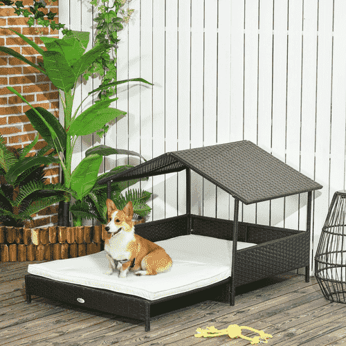 PawHut 38.6-in Cream White Extendable Wicker Covered Dog Bed