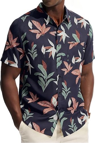 PJ PAUL JONES Mens Hawaiian Shirt Short Sleeve