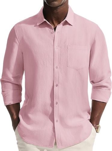 PJ PAUL JONES Men's Long Sleeve Linen Beach Wedding Shirt