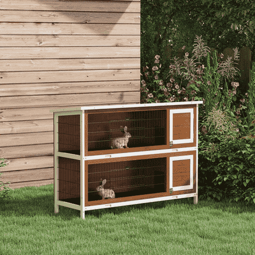 PawHut 2-Tier Coffee Brown Indoor and Outdoor Rabbit Hutch, 54-in