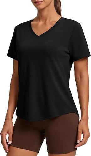PINSPARK Soft Workout Tops for Women Short Sleeve V Neck
