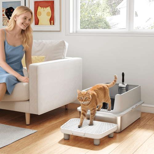 PawHut 23.7 x 15.8 x 11.7-in X-Large Cat Litter Box, Stainless Steel High Sided Anti-Urine Leakage with Scoop & Pad Pan