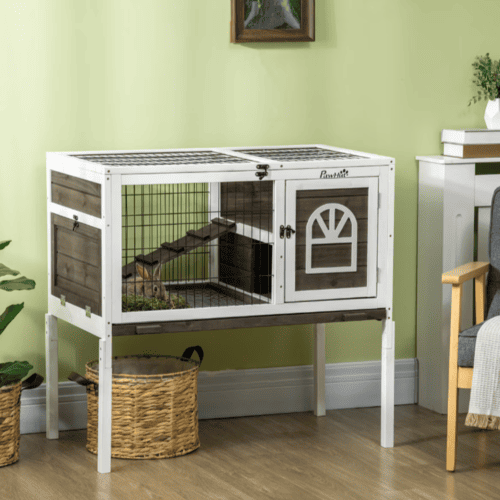 PawHut 20.75 x 35.5 x 34.25-in White Elevated Rabbit Hutch