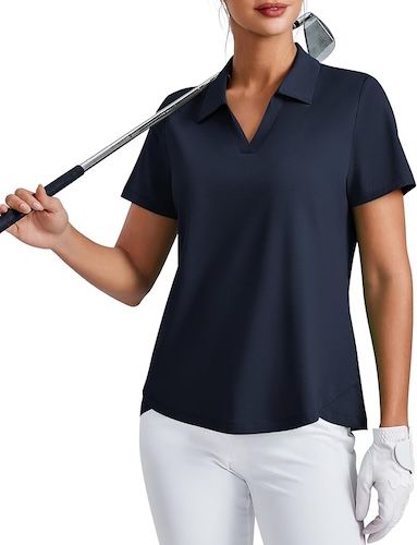 PINSPARK Womens Golf Polo Shirts UPF 50+ Tennis Top V-Neck
