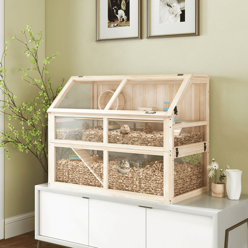 PawHut 37.4 x 20.9 x 29.9-in 3-Tier Wooden Hamster Cage with Detachable 12.4-in Deep Bottom