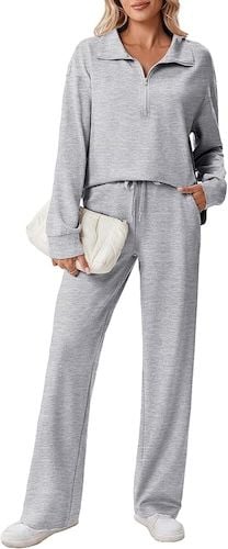 PINSPARK 2 Piece Sets for Women 1/2 Zip Sweatsuit Loose Fit