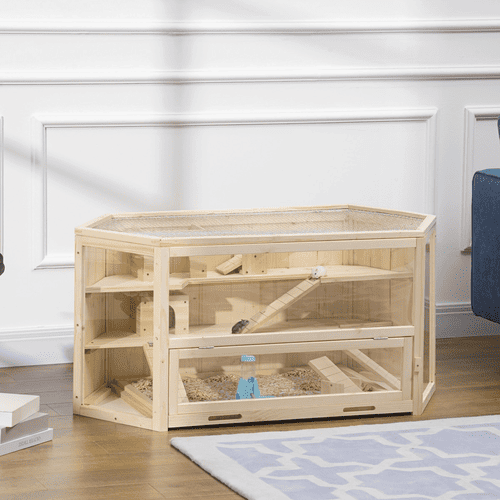 PawHut Natural Wooden Activity Center Hamster Cage