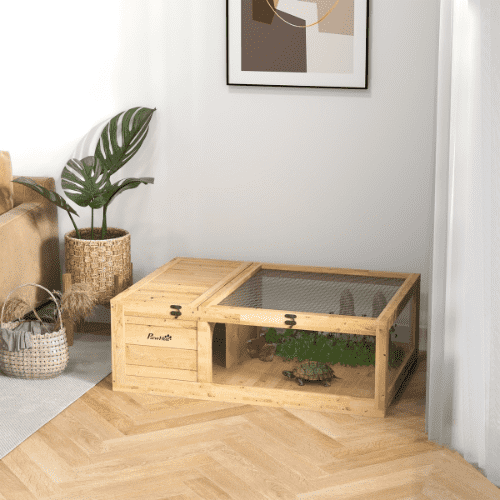 PawHut 35.75 x 23.75 x 12.5-in Yellow Wooden Indoor/Outdoor Tortoise Habitat