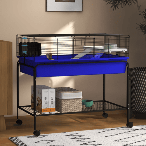 PawHut 39-in 2-Tier Blue Small Animal Cage with Stand