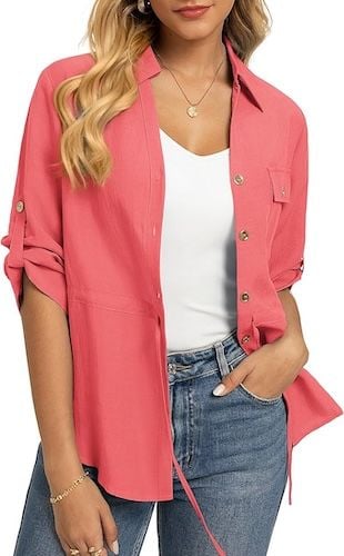 GRACE KARIN Womens 3/4 Sleeve Stylish Collared Work Tops with Pocket