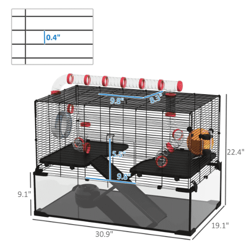 PawHut 30.9 x 19.1 x 22.4-in Deep Glass Bottom Hamster Cage, Black