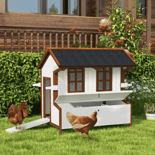 PawHut 43.25 x 33.25 x 43-in Wooden Chicken Coop with Lockable Door and Handles, White