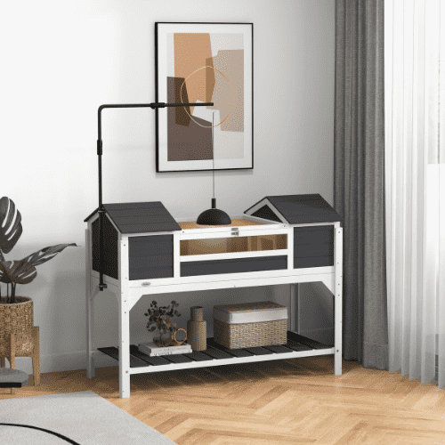 PawHut 48 x 22.2 x 36.6-in Gray Wooden Tortoise Habitat with Storage Shelf