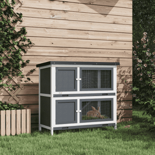 PawHut 38.25 x 17.25 x 35.75-in Gray Wooden Indoor and Outdoor Rabbit Hutch