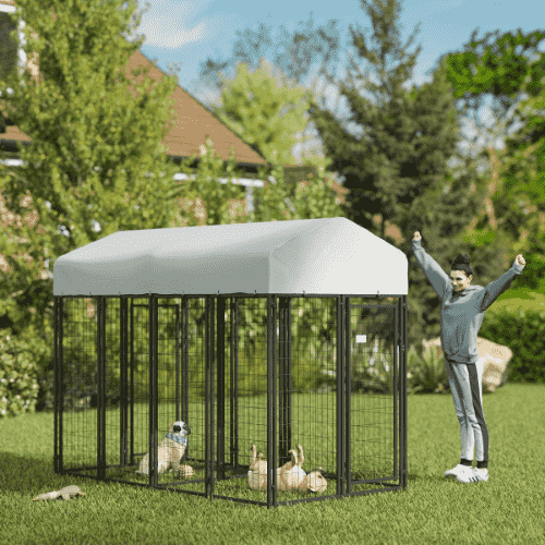 PawHut 7.8 x 4.1 x 6-ft Silver Outdoor Dog Kennel with Two-Room Design