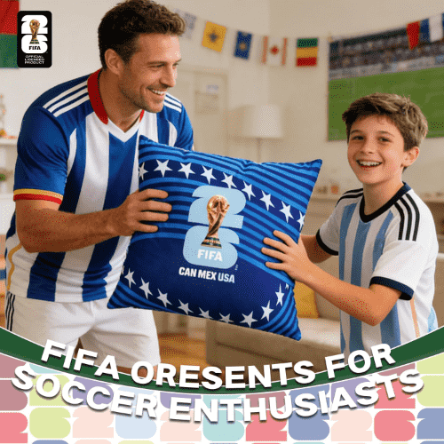 MESUCA 2026 FIFA World Cup Trophy Plush Throw Pillow, 18 x 18 Inch, Blue