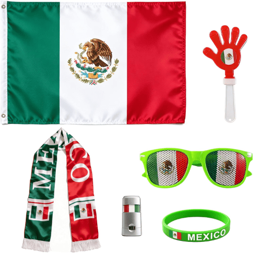 QIAOLUBI 2026 FIFA World Cup Mexico Fan Kit Cheering Set, Including Flag, Fan Scarf, Wristband, Flag Glasses, Hand Clapper, Blendable Face Paint Sticks