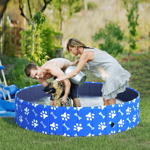 PawHut Plastic Foldable Pet Swimming Pool, 12" x 55", Blue