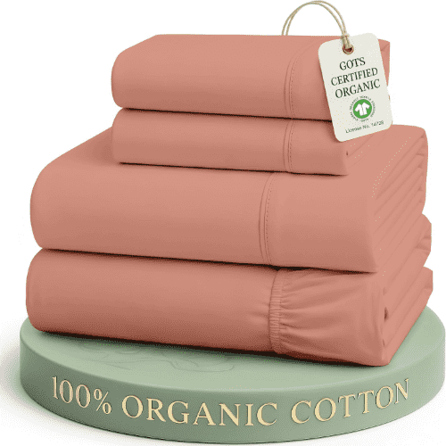 Lane Linen GOTS Certified 100% Organic Cotton Double Bed Sheets, Percale Weave, Highly Breathable, Machine Washable, 15in, 4 Pieces