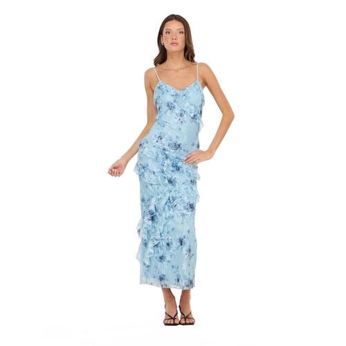 Forever 21 Women's Printed Maxi Dress with Ruffles