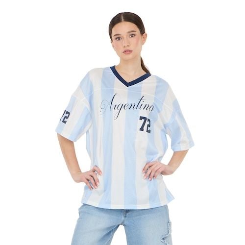Forever 21 Women's Mesh Oversized Argentina Soccer Jersey Tee