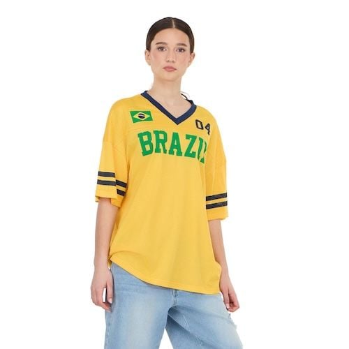 Forever 21 Women's Mesh Oversized Brazil Soccer Jersey Tee