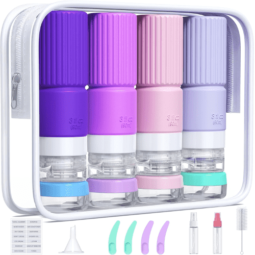 Tocelffe TSA Approved Silicone ravel Bottles for Toiletries, Leak Proof Refillable Liquids Shampoo and Conditioner Travel Essentials Toiletry Bottles, 19 Packs