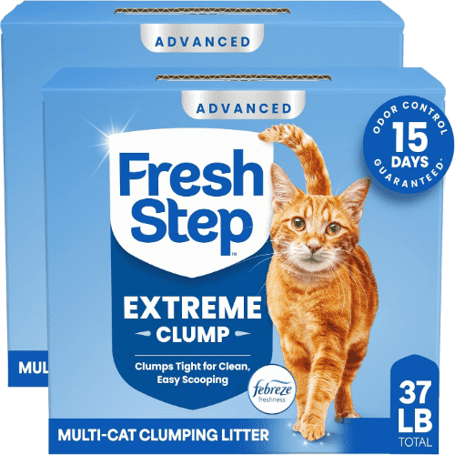 Fresh Step Advanced Low Dust Extreme Clump Multi Cat Clumping Litter with Ammonia Block Technology, Forms Tight Clumps, Easy To Scoop, Scented, Compatible with Most Auto Litter Boxes, 18.5 lb, 2 Packs