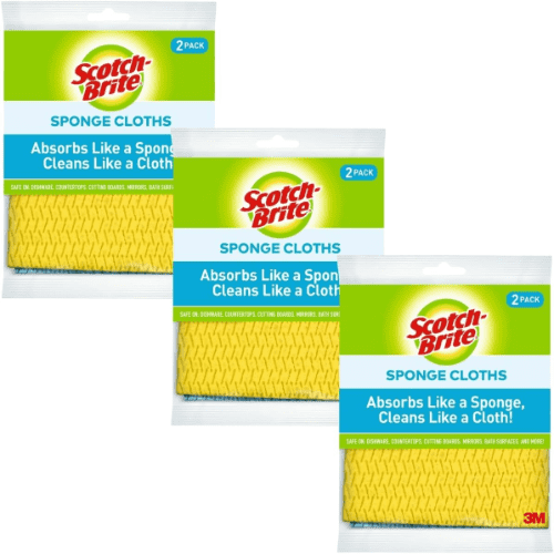 Scotch-Brite Highly Absorbent Reusable and Washable Sponge Cloth, Multi-Purpose Cleaning Cloths, 6 Packs (3 Packs of 2 Each)