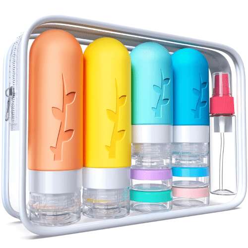 Tocelffe TSA Approved Silicone Travel Bottles for Toiletries, Leak Proof Refillable Containers for Shampoo, Lotion and Other Liquids, 18 Packs