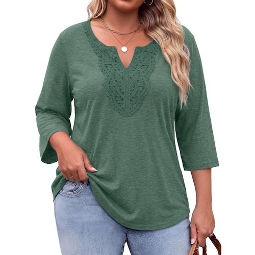 Fantaslook 3/4 Sleeve Womens Plus Size Tops V Neck