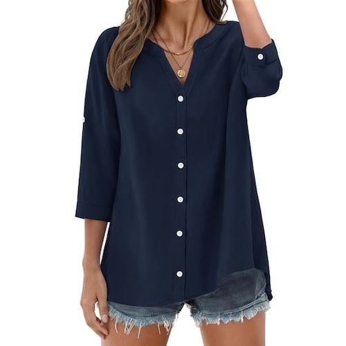Fantaslook Womens 3/4 Sleeve Button Down Shirts