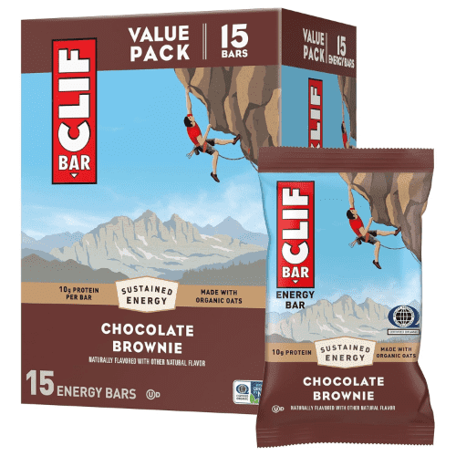 CLIF BAR Protein Energy Bars, Chocolate Brownie, 10g Protein, Made with Organic Oats, Non-GMO, Plant-Based, No High Fructose Corn Syrup, 15 Counts