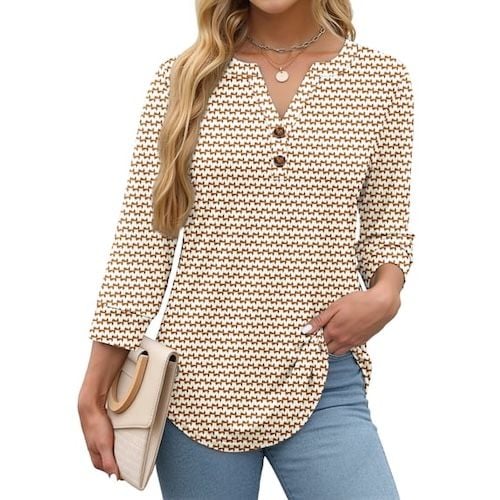 Fantaslook Womens Blouses 3/4 Sleeve V Neck Henley Shirts