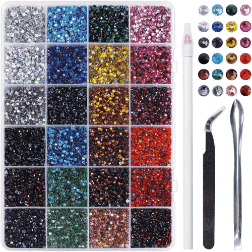 BEADSLAND Hotfix 3mm Mixed Rhinestones with Tweezers, Wax Pencil and Spoon, 24 Colors, SS10/14400pcs