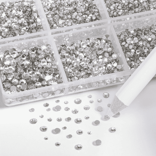 BEADSLAND Flat Back Crystal Rhinestones with Wax Pencil Kit, Mixed 6 Sizes, SS3-SS10, 7200pcs