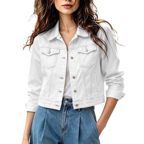 Annhoo Denim Jackets for Women Lapel Collar