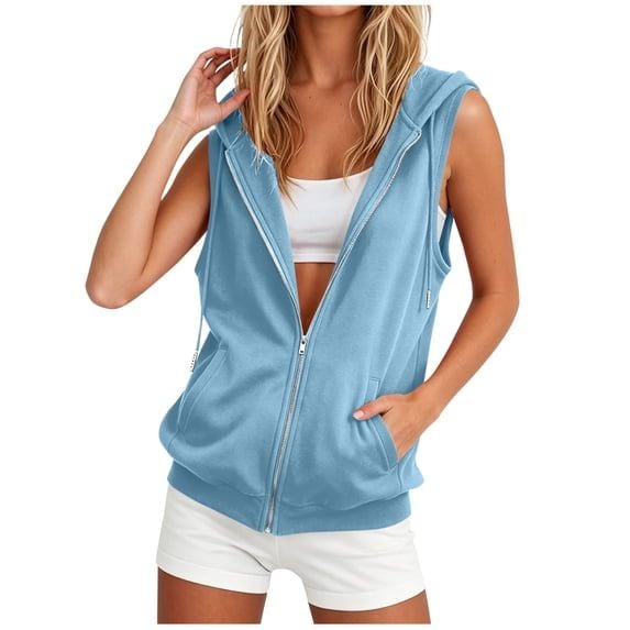 Annhoo Womens Hooded Tank Tops Full Zip up Sleeveless Hoodie
