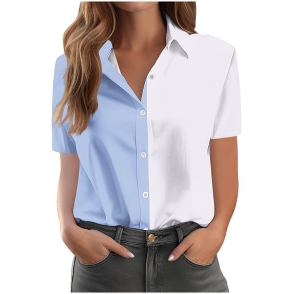 Annhoo Blouse for Women Dressy Block Color Collar