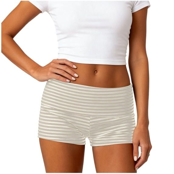 Annhoo Fold over Shorts for Women Trendy Striped Slim Yoga