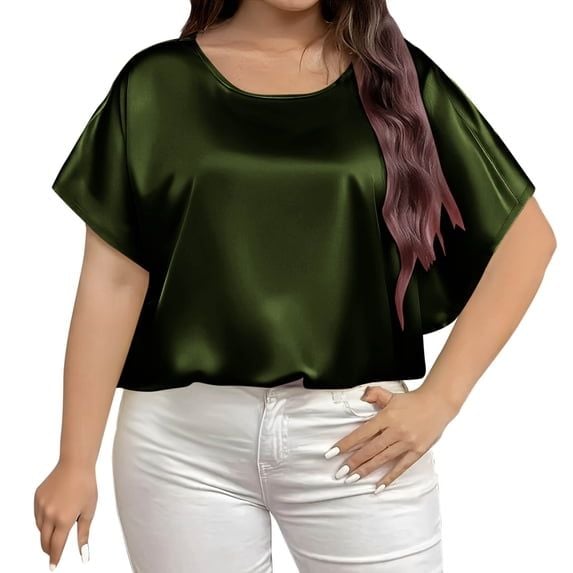 Annhoo Plus Size Satin Top for Womens Short Sleeve