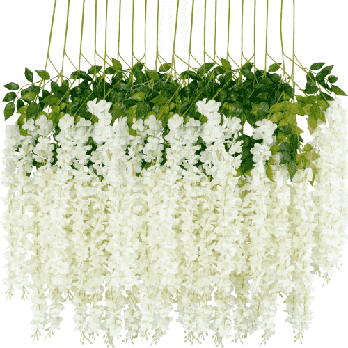 HanYun White Dense Artificial Fake Wisteria Flowers, Hanging Garland Silk Flowers, String Home Party Wedding Decor, 3.6 Feet/Piece, 12 Packs