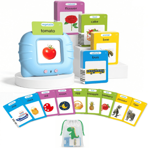 Aullsaty Talking Flash Cards for Toddlers Ages 1-3, 224 Words Montessori Speech Therapy Toys, Autism Sensory Toy, Blue