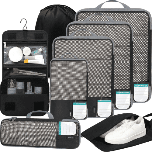 BAGAIL Half Mesh Compression Packing Cubes, 8 Set, Black