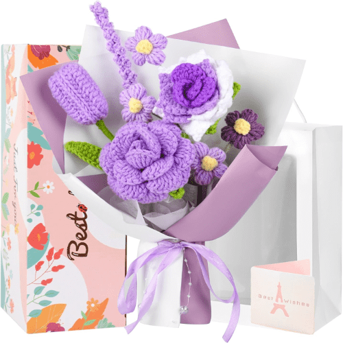 MengxFly Handmade Crochet Flower Bouquet, Purple