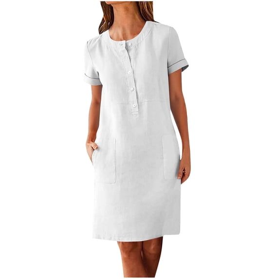 Annhoo Summer Dresses for Women Crew Neck Button